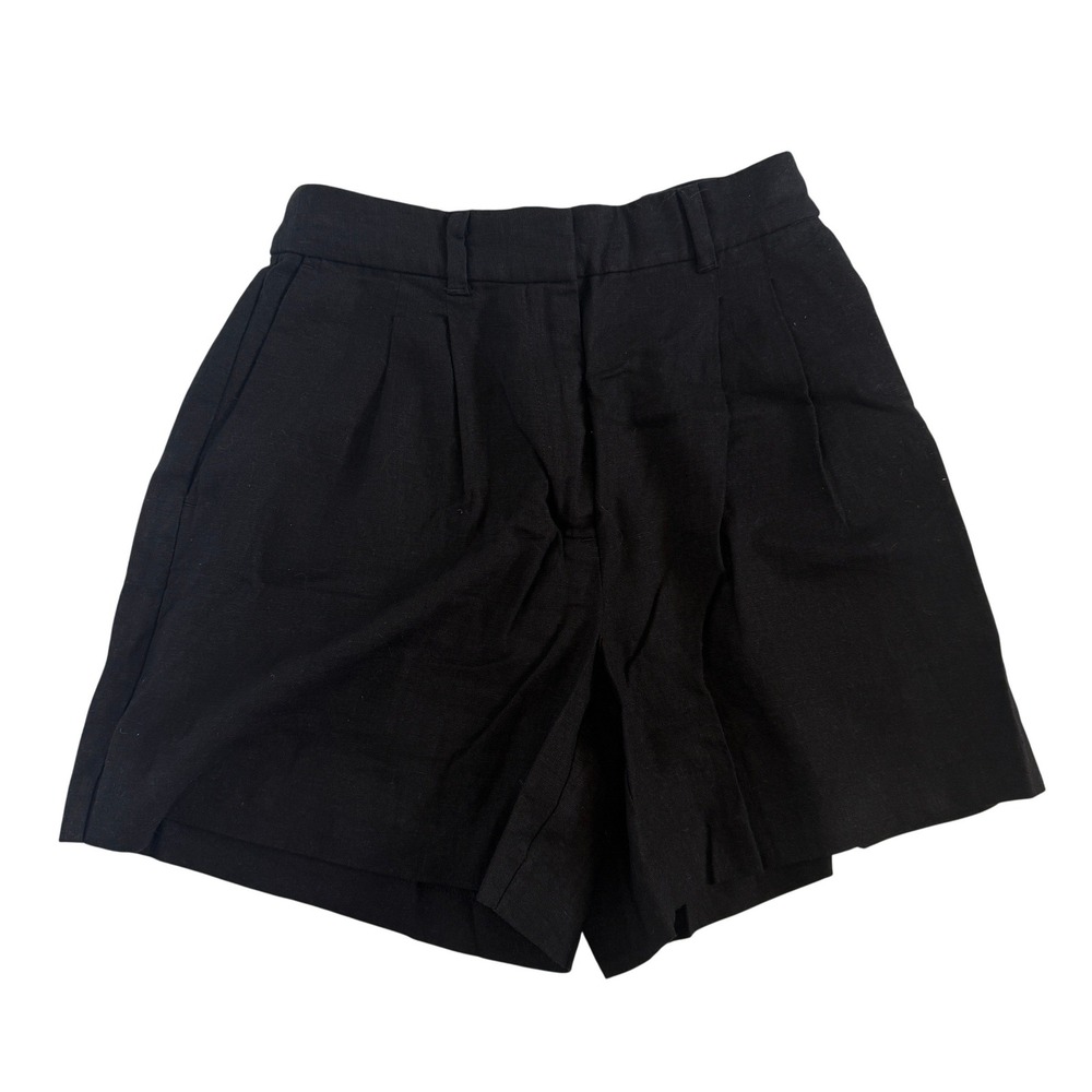 Old Navy Taylor Trouser Shorts Black Linen Blend Pleated High Rise Womens XS